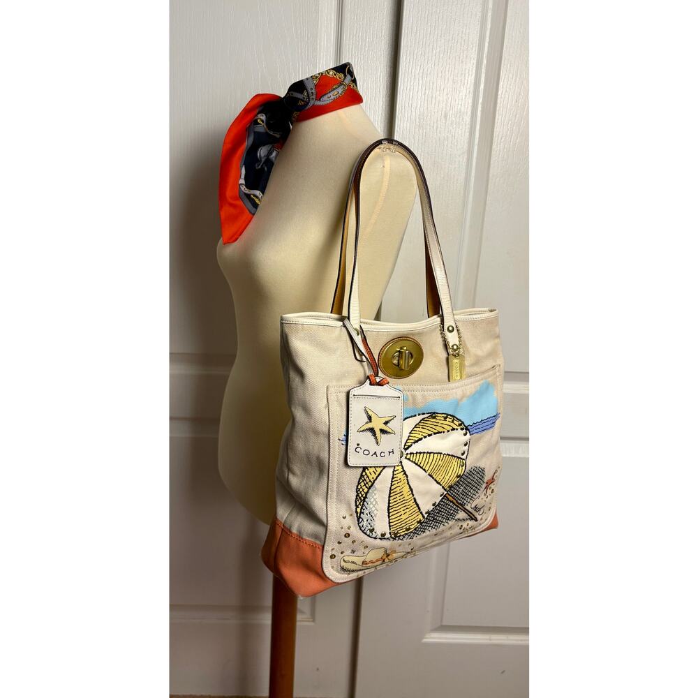 Coach Pierre Le Tan Beach Umbrella Canvas Tote with Luggage Tag - Picture 3 of 17